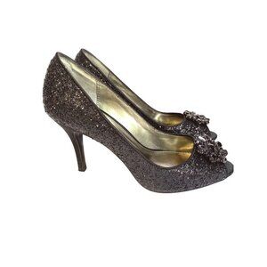 Marinelli Formal Black Glitter Dressy Peep Toe Pumps Size 6.5